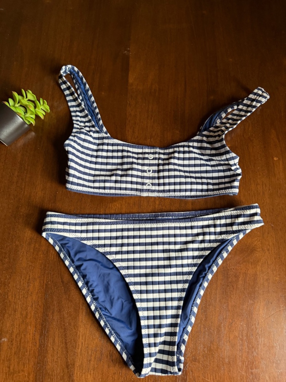 Solid & Striped Blue & White Ribbed The Elle Button Top & Bottom Set Size Small - Picture 6 of 7